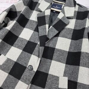 American Eagle Plaid Coat Womens XL Grey Black Excellent Wool Blend Longline